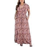 HAOMEILI Women's L-5XL Short Sleeve V-Neck Plus Size Maxi Dresses with Pockets