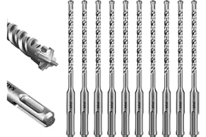 SALI 10PCS 1/4"*6" SDS Plus Rotary Hammer Drill Bit Concrete Drill Bit Kit Cross-Type Double Thread Carbide Material Suitable