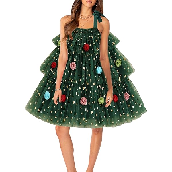 Amazon.com: Women Christmas Tree Green Dress Sleeveless Star Sequin Layered  Tulle Tutu Dresses Christmas Cute Xmas Tree Dress : Clothing, Shoes &  Jewelry