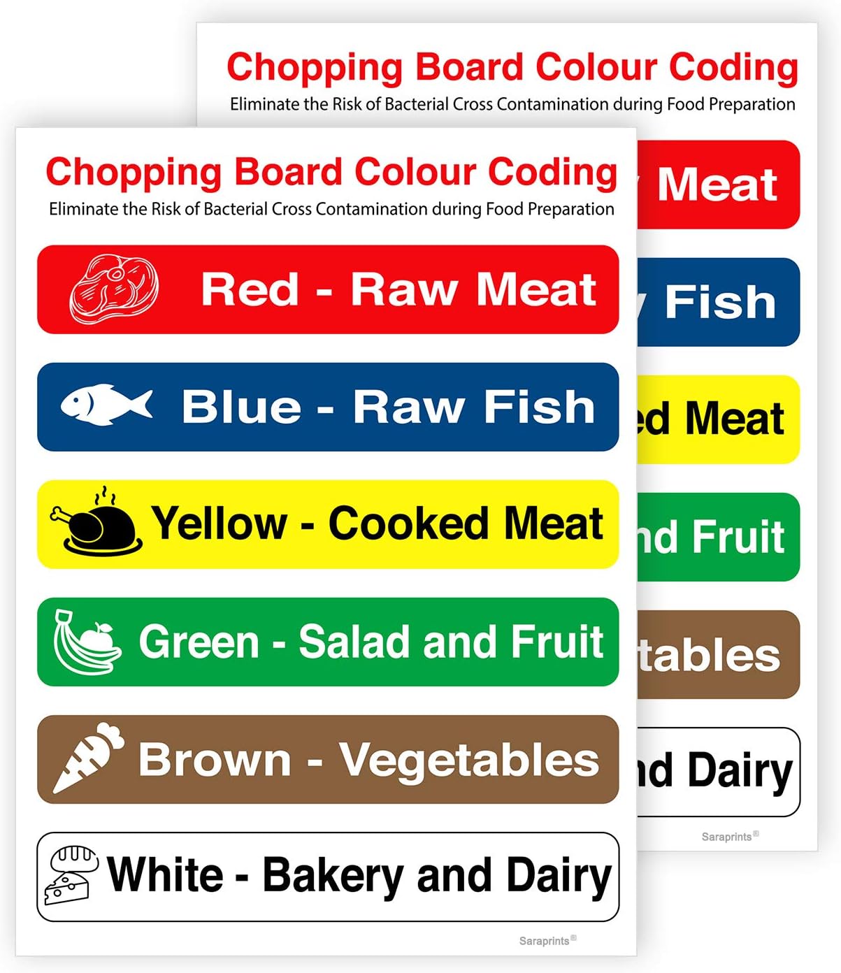 Pack of 2 Colour Coded Chopping Board Sign Self Adhesive Water Proof Vinyl Sticker 150mm x 200mm - V1106, red|green, 150 x 200 mm