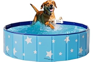 MANDLA 12in deep Foldable Dog Pool,Hard Plastic Kiddie Pool for Kids,Indoor Dogs Bathtub for Pet Bathing,Portable PVC Dog tub,Outdoor Kids Swimming Pool(Blue Star, 32in)