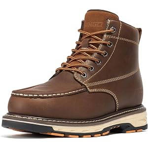NINGO Soft Toe Work Boots for Men, Comfortable Non Slip Moc Toe Boots | Oil & Water Resistant botas de trabajo with EH Protec
