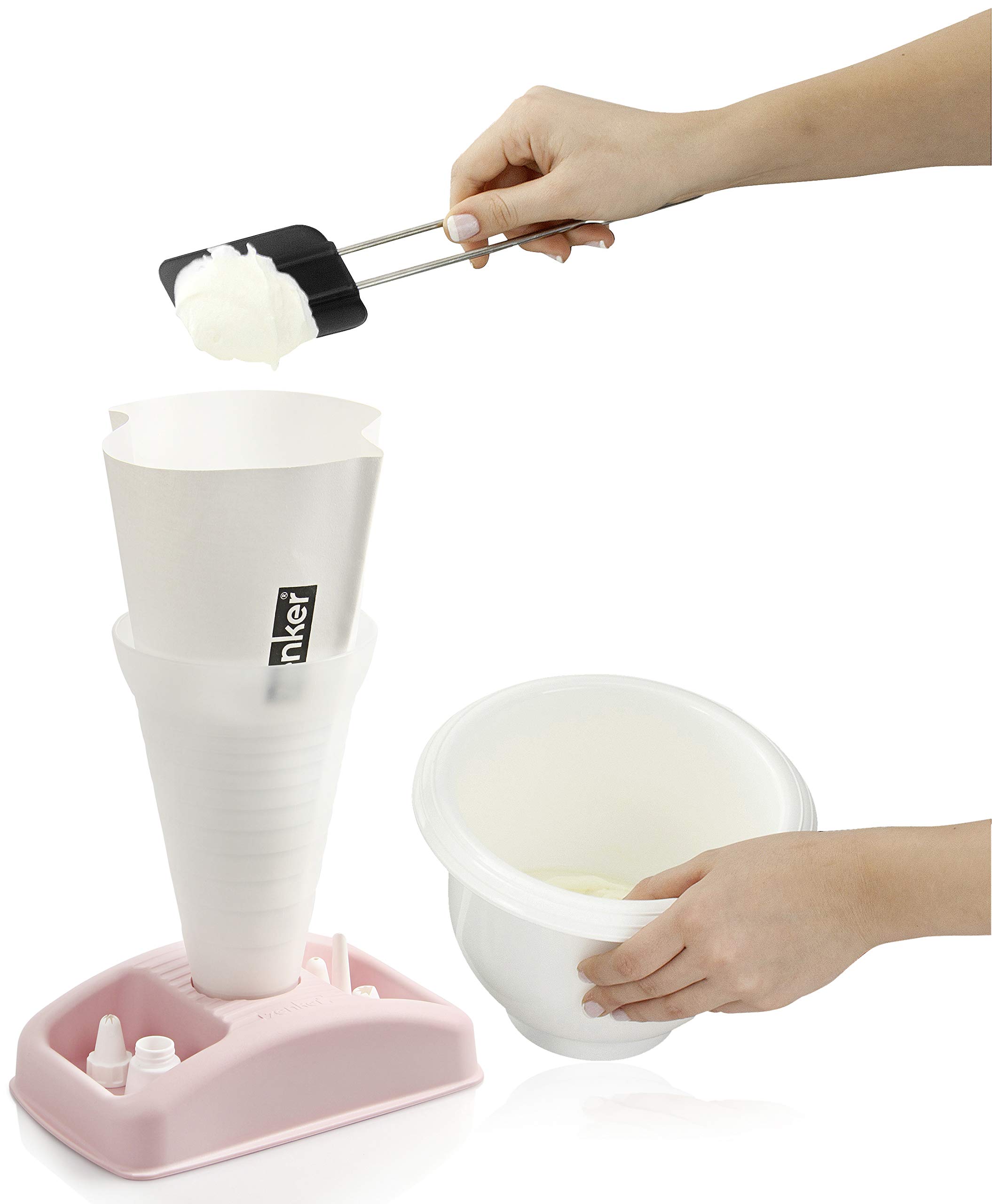 Zenker 44733 piping bag holder, plastic, pink/transparent, 20 x 12 x 13 cm