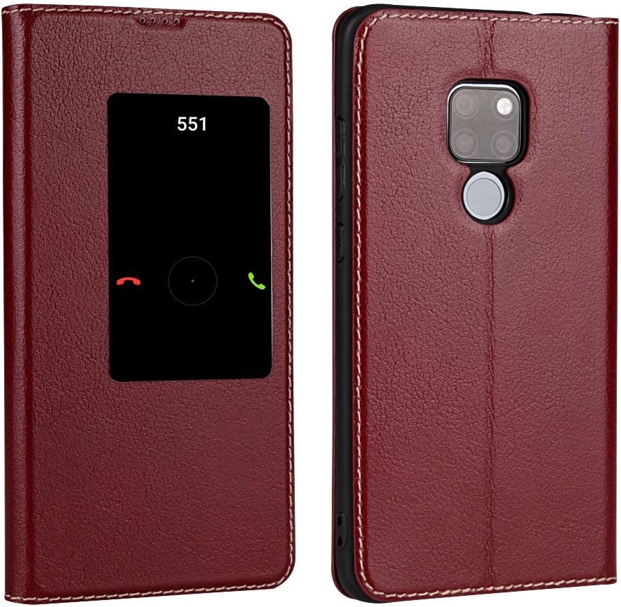Yhuisen Genuine Leather Ultra Thin Flip Window View Stand Feature Case Cover compatible with Huawei Mate 20 X/Mate 20 X (5G) (Color : Wine Red)
