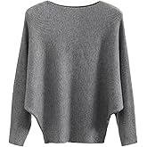 Ckikiou Womens Lightweight Oversized Boat Neck Sweaters Tops Dolman Batwing Sleeve Ribbed Knitted Pullovers
