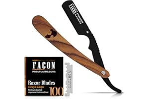 FACON Facón Straight Razors for Men - Professional Barber Straight Edge Razor Kit with 100 Blades, Wooden Stainless Steel Barbero Shaver for a Smooth & Precise Shave, Premium Barber Razor for Men's Shaving