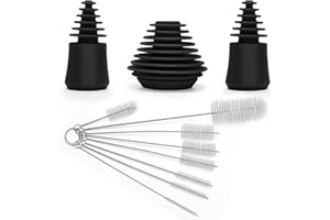 COITEK Silicone Cleaning Plugs, 3PCS Silicone Cleaning Stoppers, with 8PCS Bottle Brushes Set for Cleaning, Storaging, and Proofing Glass Water Pipes (Black)