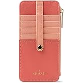 KEDZIE Essentials Only Women's Zippered Wallet in Vegan Leather Small Card Holder Wallet Exterior ID Window - Coral