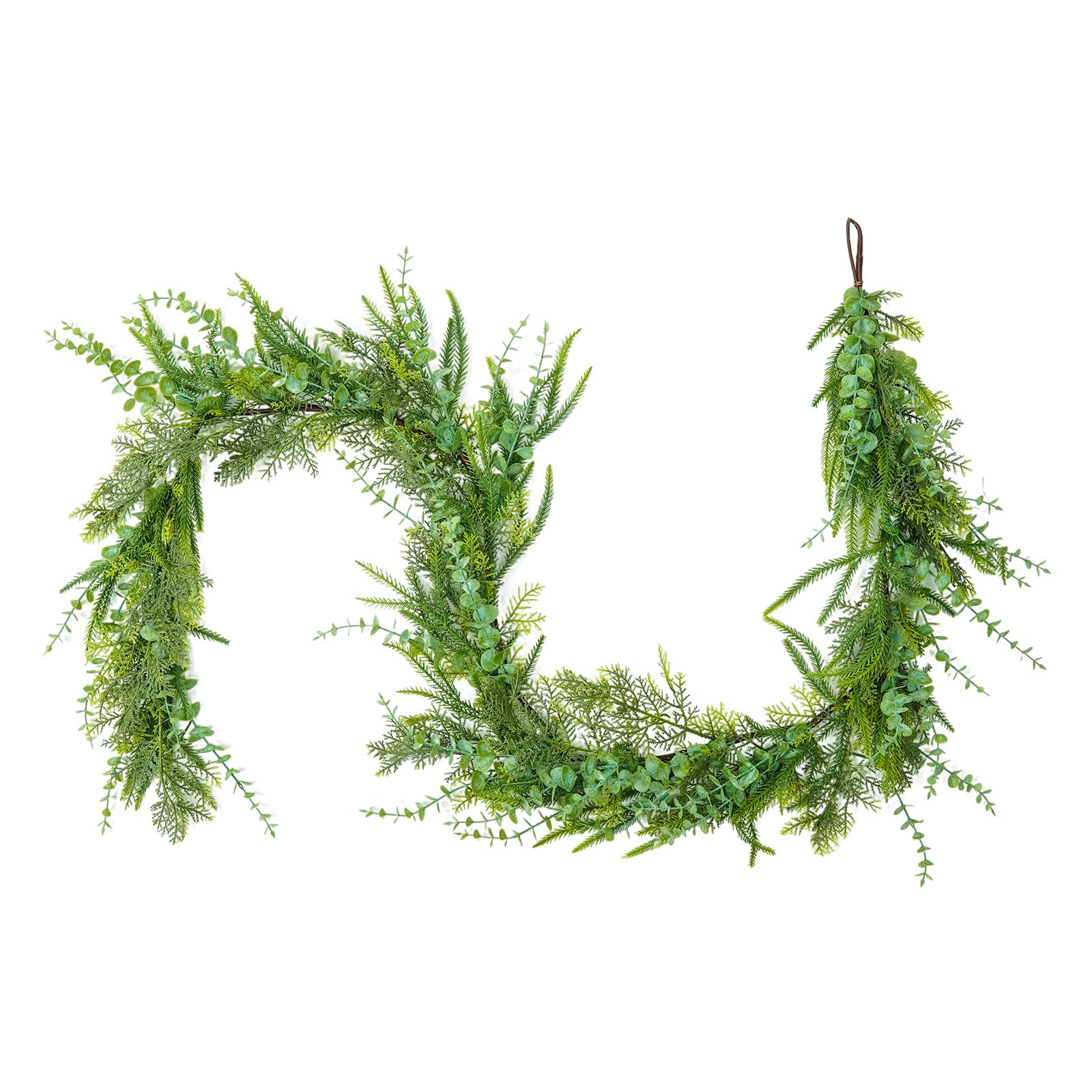 Realistic Christmas Garland for Mantle 6FT Real Touch Thick/Lush Artificial Cedar Garlands Christmas Decorations for Stairs Railing Outdoor Fireplace Table Xmas Holiday Decor(Eucalyptus Cedar, 6 FT)