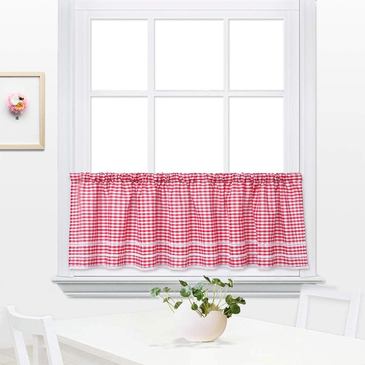 Amazon De Dokot Kariert Gingham Baumwolle Querbehang Kuche Vorhang Gardinen Schals Fensterschal