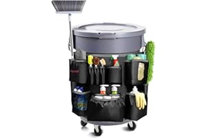 Hongmed Trash Can Caddy Bag: 1680D Fabric Heavy-Duty Cleaning Caddy with Adjustable Buckle fits 32-55 gal Trash Can, Multi-Pockets Cleaning Tool Organizer for House Cleaners & Janitorial Duties