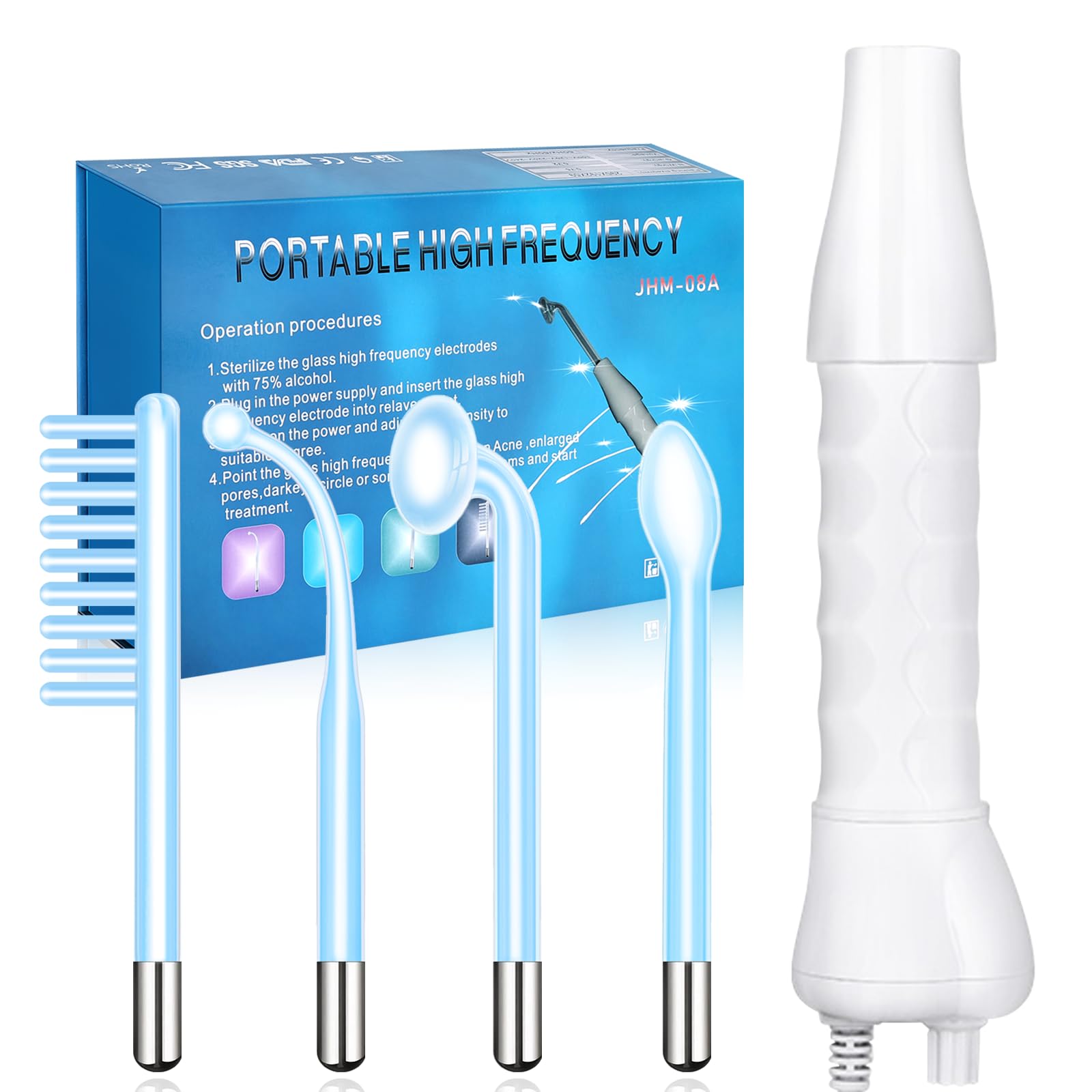 Yofuly High F-requency Face Wand, Portable High F-requency Facial Machine with 4 Blue Tubes, Professional Skin Tightening Machine for Facial Beauty, High F-requency Beauty Device for Home Salon Use