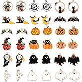 AIEX 36pcs Halloween Charms, Enamel Pendant Halloween Pumpkin Ghost Bat Charms for Earrings Necklace Bracelet Jewelry Making DIY Craft Decorations