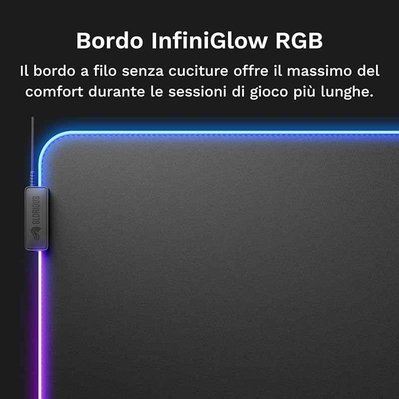 Gaming Musmatta GMP 2 GLED Large Extended – 2-Zones RGB-belysning, InfiniGlow sömlös kant, Premium tygyta, Halkfri gummibas – 915 mm×280 mm×3 mm – extra stor skrivbordsmatta