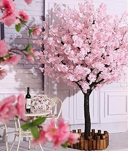 Vicwin-One Artificial Cherry Blossom Trees Handmade Light Pink Tree with Base Indoor Outdoor Home Office Party Wedding (6FT Tall/1.8M)