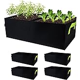 Auroal Plant Grow Bags, 5 Pack Fabric Raised Planting Bads, 2 Holes Rectangle Grow Bag, 10 Gallon Breathable Potato Tomato Planter Pots for Outdoor Vegetables Plant Flowers (Black(1mm))