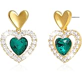 Sonateomber Valentines Gold Heart Dangle Earrings for Women, Elegant Cute Love Rhinestone CZ Drop Earring Prom Holiday Fashion Accessories Jewelry Gift for Her