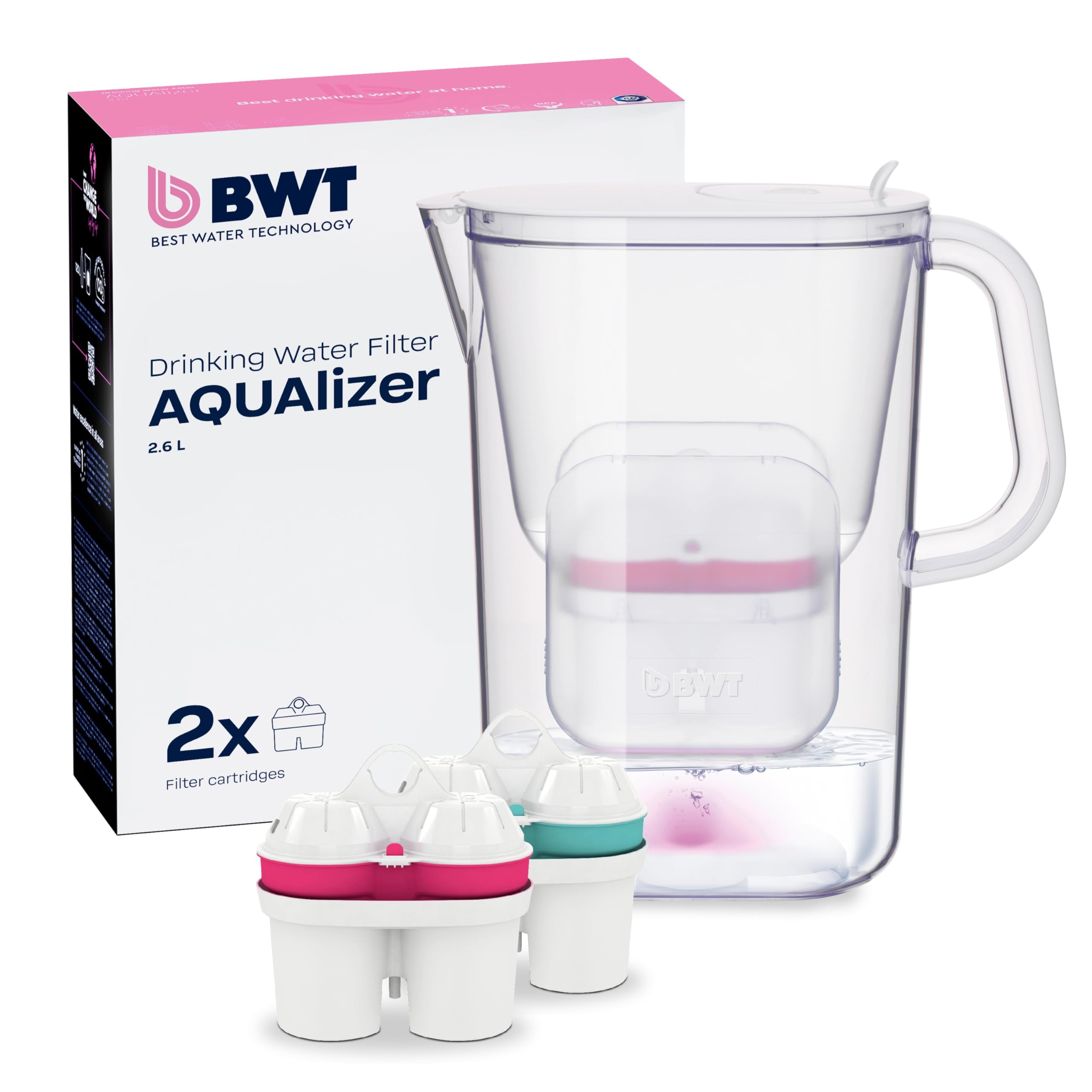 Photo 1 of BWT AQUAlizer Baselight, 2.6 Liter, Water Mineralizer & Filtration Jug - Includes 2 Filters (Magnesium & Zinc) Enricher Cartridge, for Tea & Coffee Water, Prevents limescale, removes Lead & Chlorine