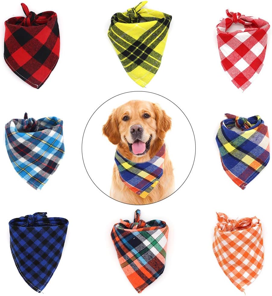 SLSON 8 Pack Dog Bandanas, Washable Dog Bandana Triangle Bibs Plaid