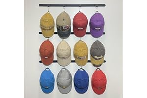 ETOWIFA Adhesive Hat Organizer Rack for Baseball Caps [Up to 36 Caps] Hat Hangers Holder Display for Wall, Over Door Closet, Room/College Dorm Storage - 3 Magic Strips with 12 Removable Hooks