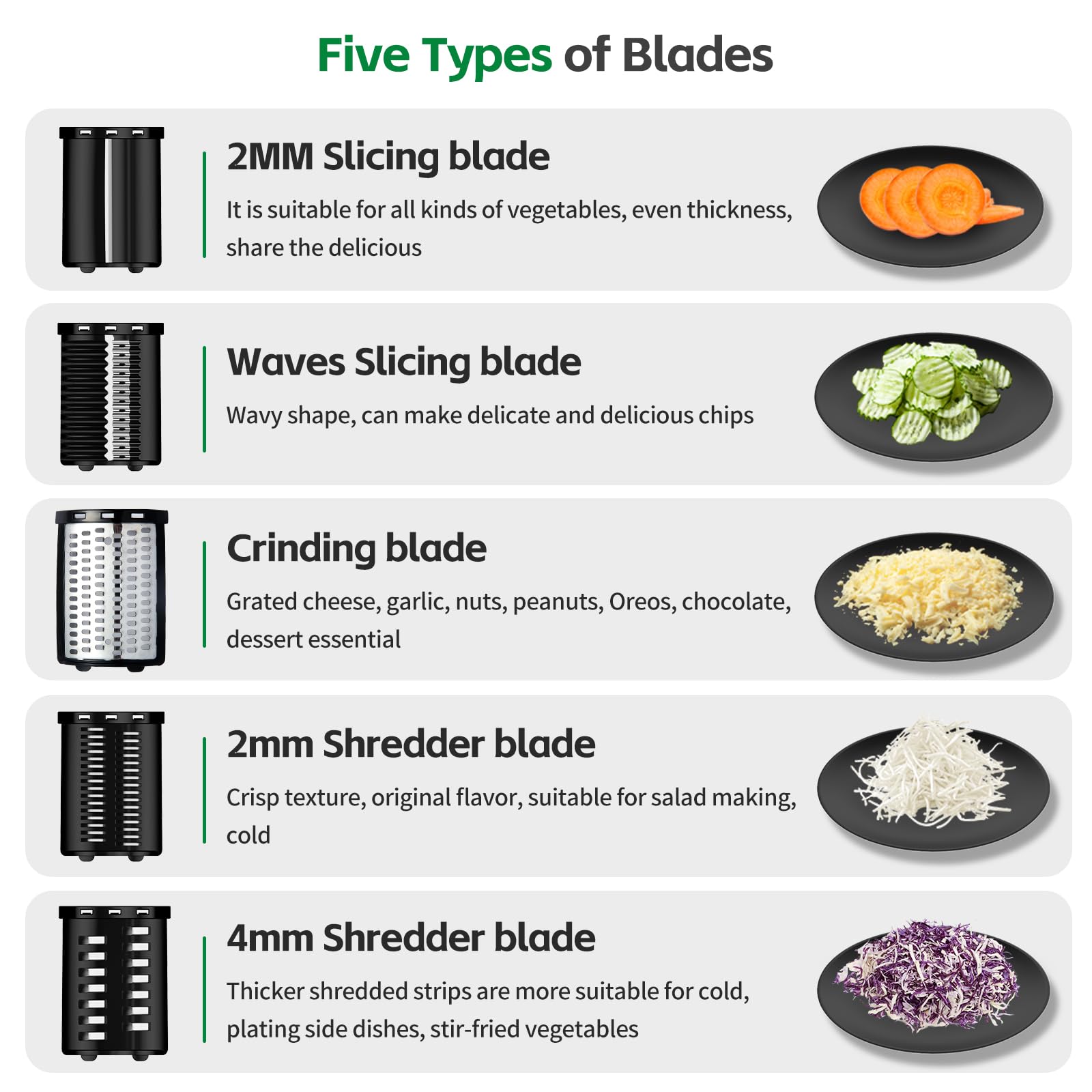 5-In-1 Electric Cheese Grater,300W Salad Maker,Electric Grater for Block Cheese,Kitchen Electric Food Slicer Shredder,Chopper for Vegetables Cucumber Carrots Cabbage Nuts(Black)