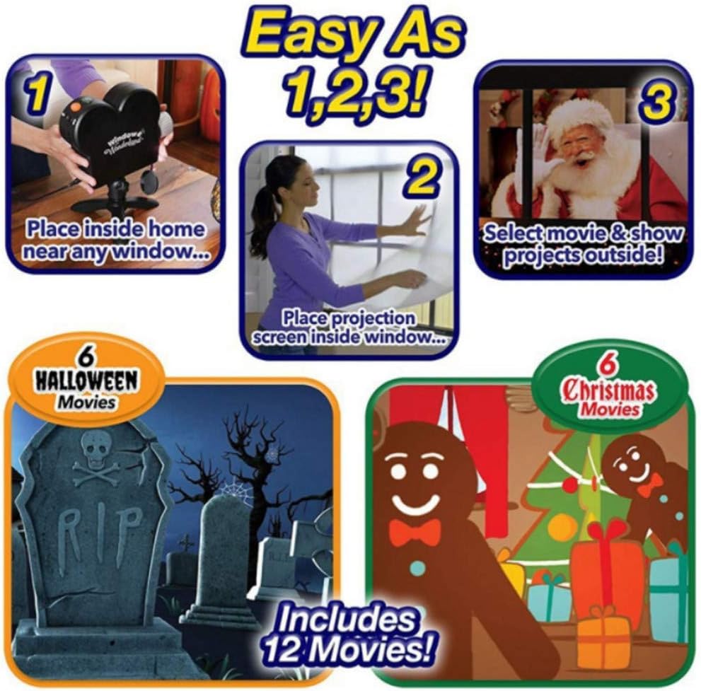 Christmas Halloween Window Projector Lights,12 Movies Festival LED Projection Decoration Spotlight,Switch Between 6Christmas&6Halloween - Image 3
