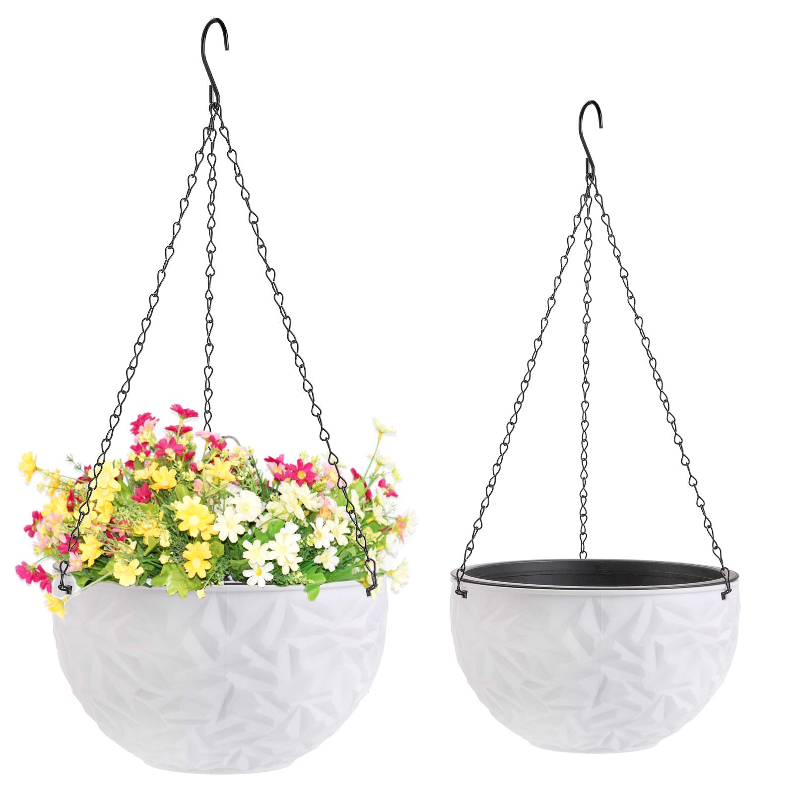 Photo 1 of Foraineam 2 Sizes Dual-pots Design Hanging Planters, Self-Watering Garden Plant Pots Indoor Outdoor Flower Hanging Baskets with Drainer and Hanging Chain, White