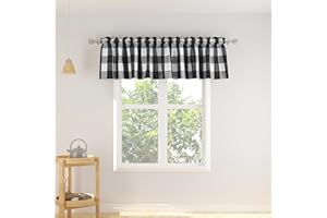 NATUS WEAVER Window Curtain Valances 18 inches Long Living Room Bedroom 1 Panel Buffalo Check Small Valance Curtain Rod Pocket Classic Country Farmhouse - Black & White