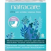Natracare Slim Fitting Ultra Pads with Wings, Long, Made with Certified Organic Cotton, Ecologically Certified Cellulose Pulp and Plant Starch (1 Pack, 10 Pads Total)