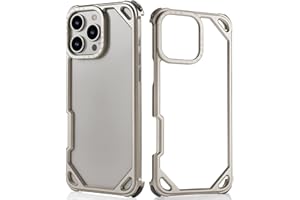 OGRANEE Aluminum Frame Metal Case for iPhone 16 Pro Max 6.9 inch with 4 Corners Silicone Pads Bumper Raised Edge Protection, Minimalist Slim Shockproof Hard Cover Cool Stylish for 16pro Max, Natural