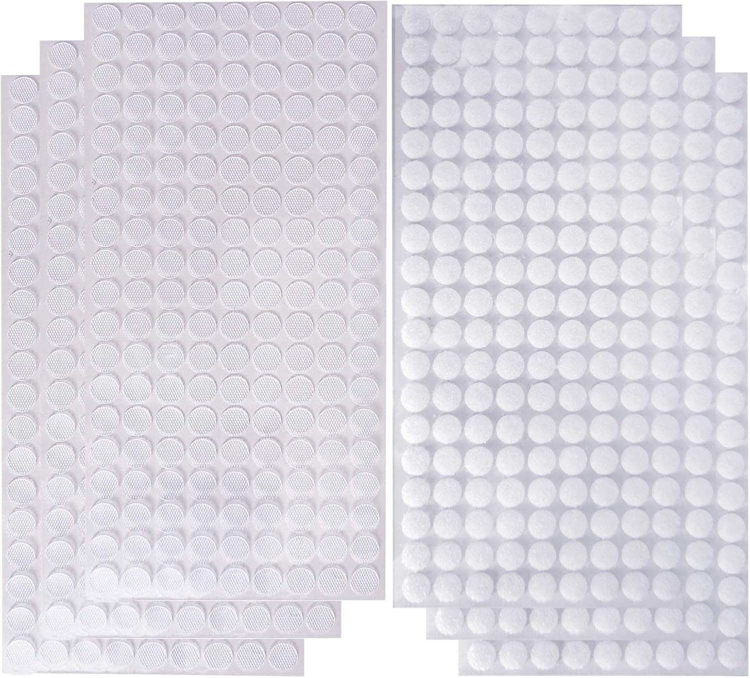 1026Pcs(513pairs) 10mm/0.39Inch Transparent Sticky Back Thin Clear Dots with Adhesive Hook & Loop Coins Tapes for Wall Classroom Office Home School- White