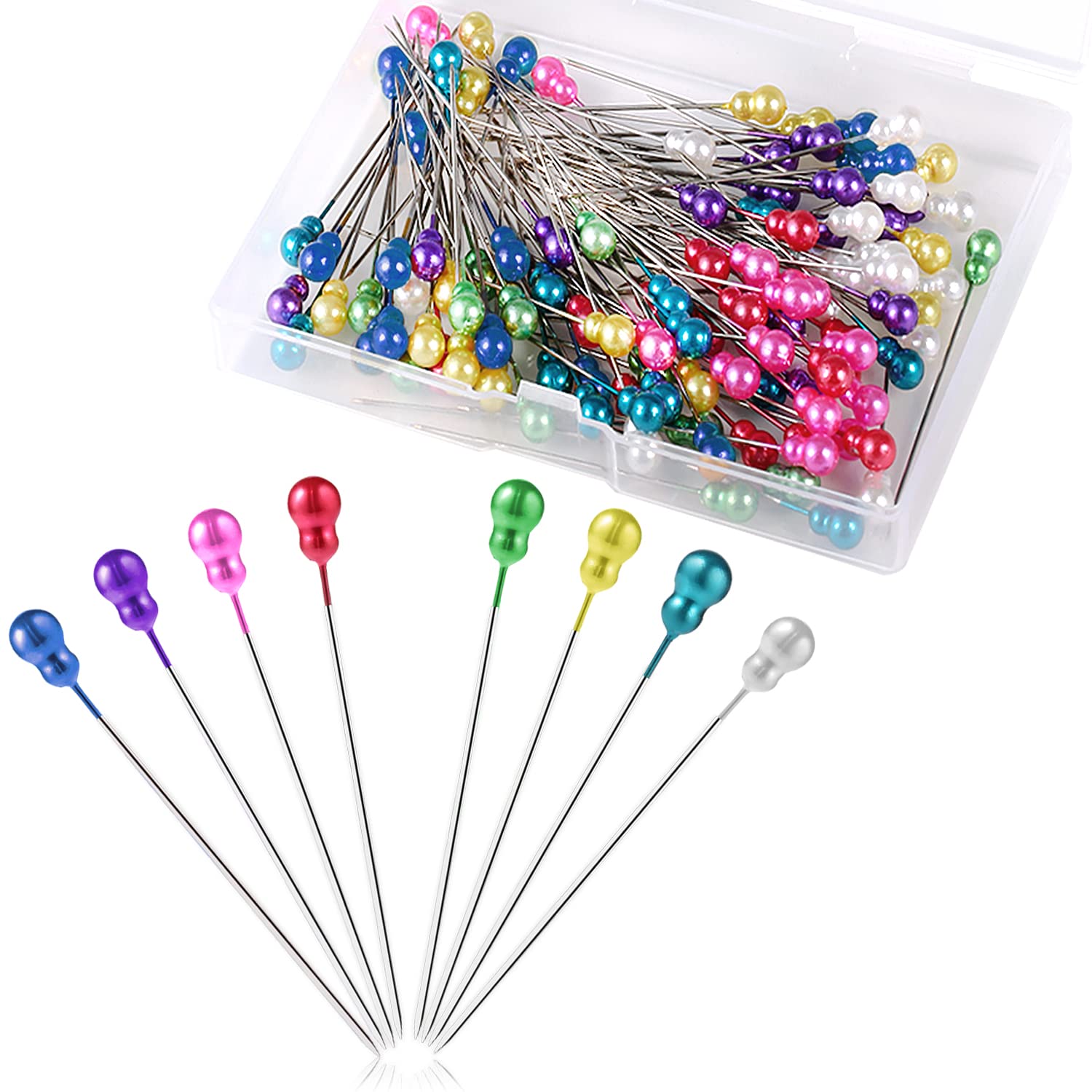 AIEX Sewing Pins for Fabric, 200 Pcs, 2.2 Inch Gourd Shaped Decorative Straight Pins with Colored Heads for Quilting, Bouquet, Fabric Sewing, Dressmaking, Stitch Crafts