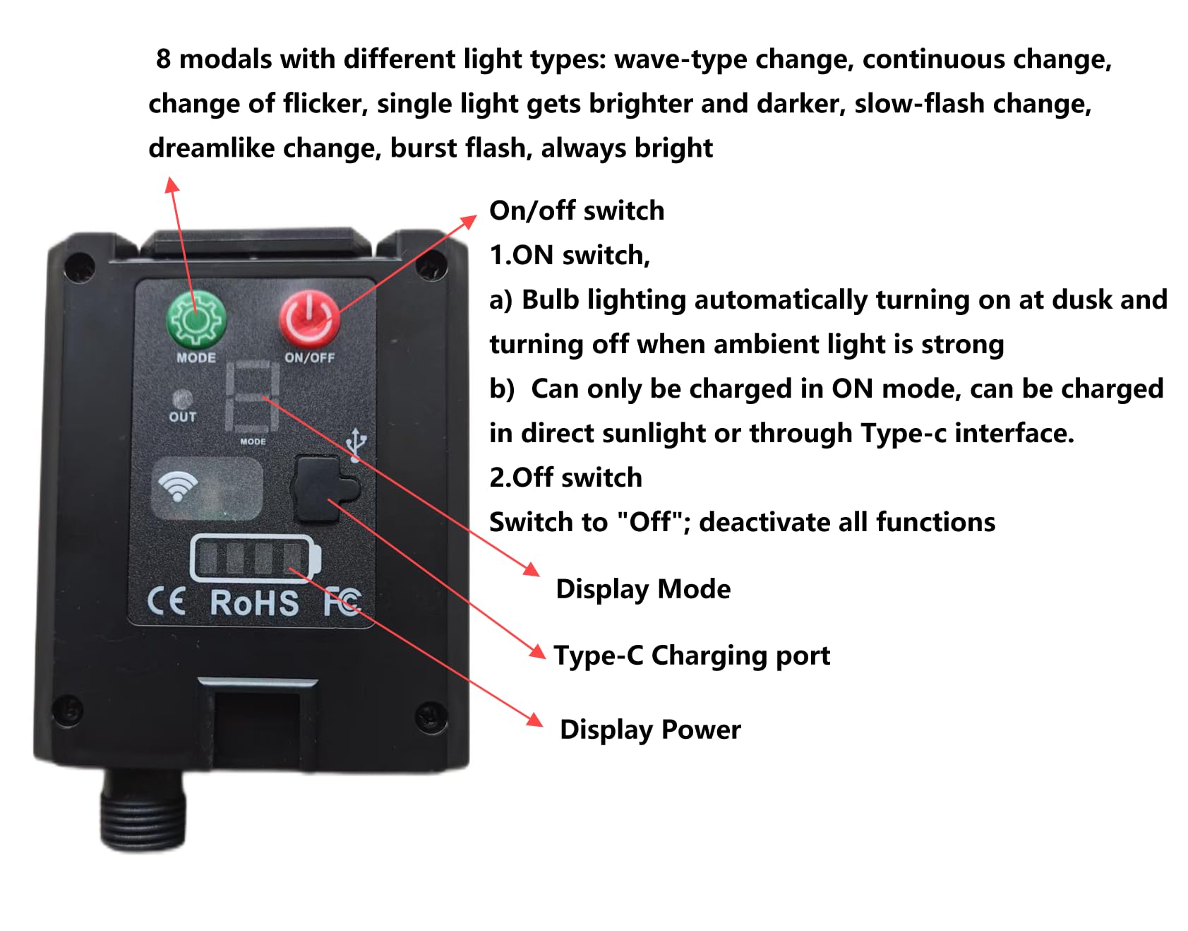 xitubal Solar LED Outdoor String Lights, 37Ft 15 LEDs Bulbs,IP65 Waterproof 8 Lighting Modes,Perfect for Patio, Garden, Halloween,Christmas Decorations
