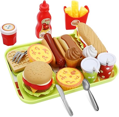Amazon Flycreatままごとおもちゃ おままごとセット ハンバーガー フライドポテト 洋食さん キッチン おもちゃ ごっこ遊び 子供用 教育玩具 ままごと遊び 女の子 男の子 料理ごっこ おもちゃ 子供 室内オモチャ 2歳 ３歳 4歳 ５歳 ６歳 玩具 子ども 知育玩具 早期学習