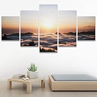 SIGNWIN 5 Panel Canvas Wall Art Sunset in The Mountains for Home Decorations Ready to Hang - 60