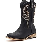 Kids Western Boots for Boys Girls Embroidered Cowgirl Cowboy Boots Square Toe Mid Calf Riding Shoes Little Kid/Big Kid