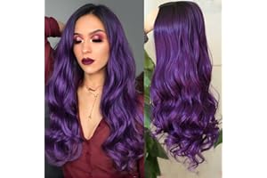 Fancy Hair Ombre Wig Purple Wigs Long Curly Wavy Hair Wigs Heat Resistant 2 Tones Dark Roots Synthetic Wigs for Black Women Daily Party Cosplay Rumi Witch