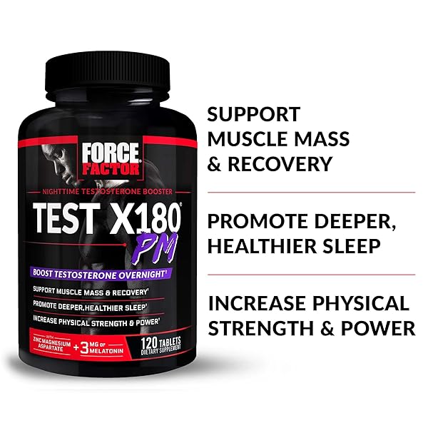 FORCE FACTOR TEST X180 PM, 2-PACK, TESTOSTERONE BOOSTER FOR MEN, OVERNIGHT TESTOSTERONE SUPPLEMENT TO BUILD MUSCLE, INCREASE STRENGTH, AND PROMOTE DEEPER, HEALTHIER SLEEP AND RECOVERY, 240 TABLETS
