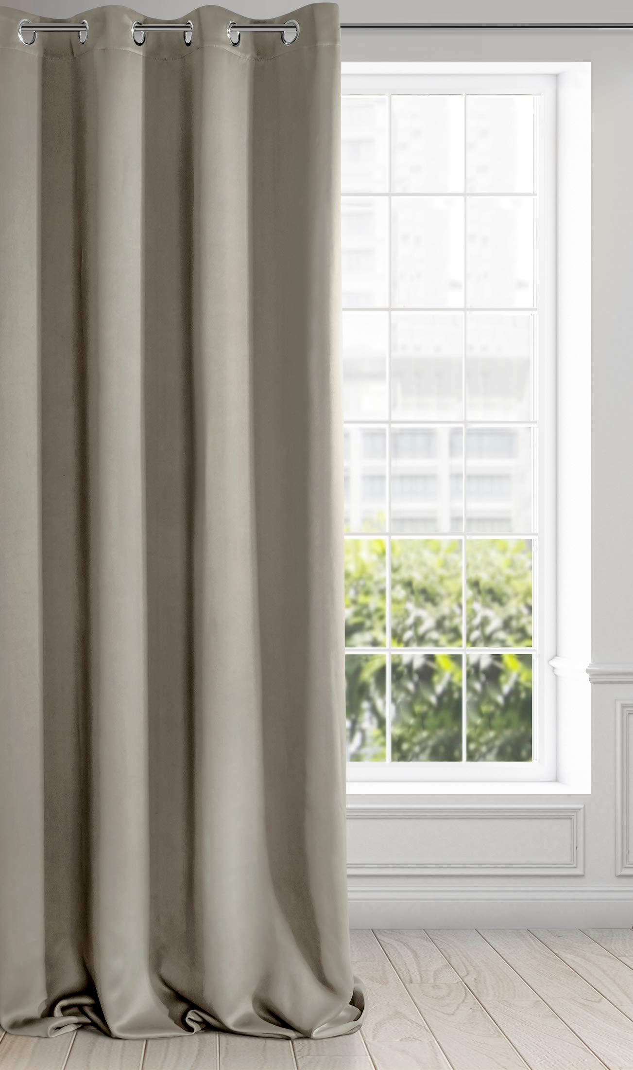 Eurofirany LOGAN Extra Long Blackout Curtain - 1 Unit Eyelets, Light blocking Room Darkening Bedroom Living Room, W53 x L98, Cappuccino