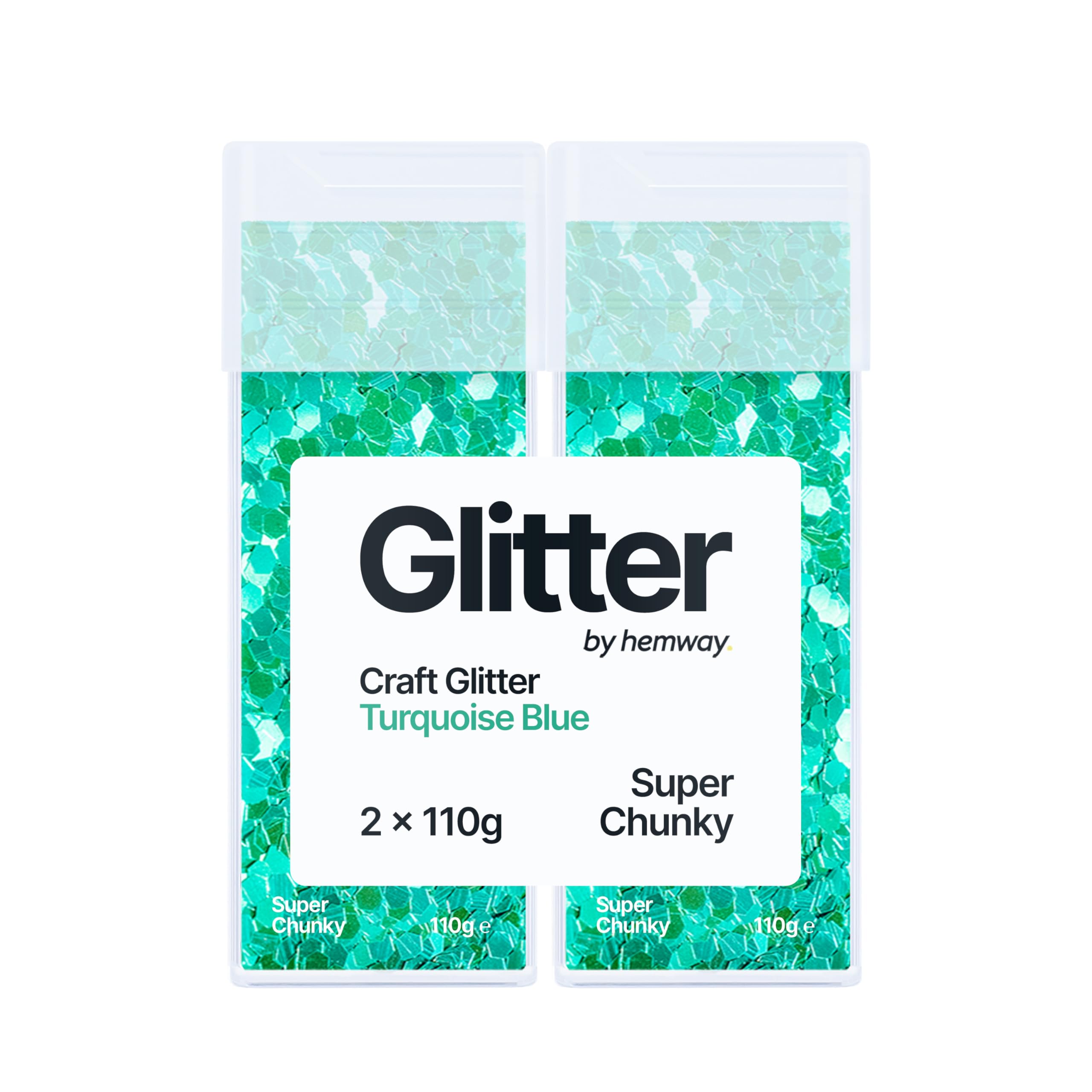 Hemway Glitter Shaker Turquoise Blue Holographic 110g x2 Pack Super Chunky, Craft Glitter Shakers for Resin & Epoxy Crafts, Christmas Art Supplies, Nail, Body, Face, Festival, Crafting, Slime, Sparkle