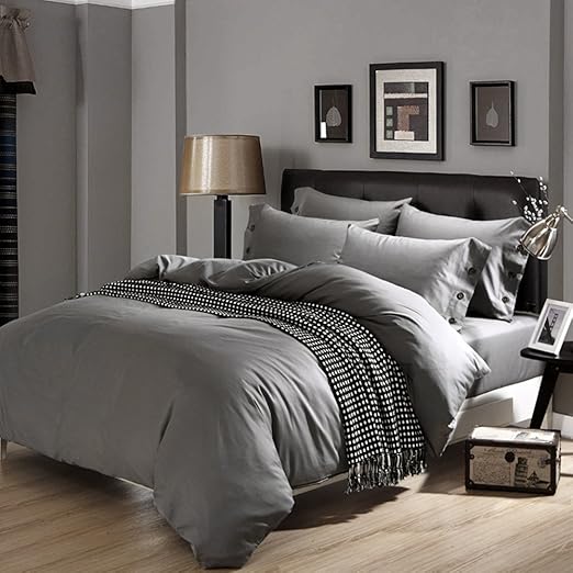 Parure de Lit 2 personnes en Coton Blend Gris Housse de couette 180x220