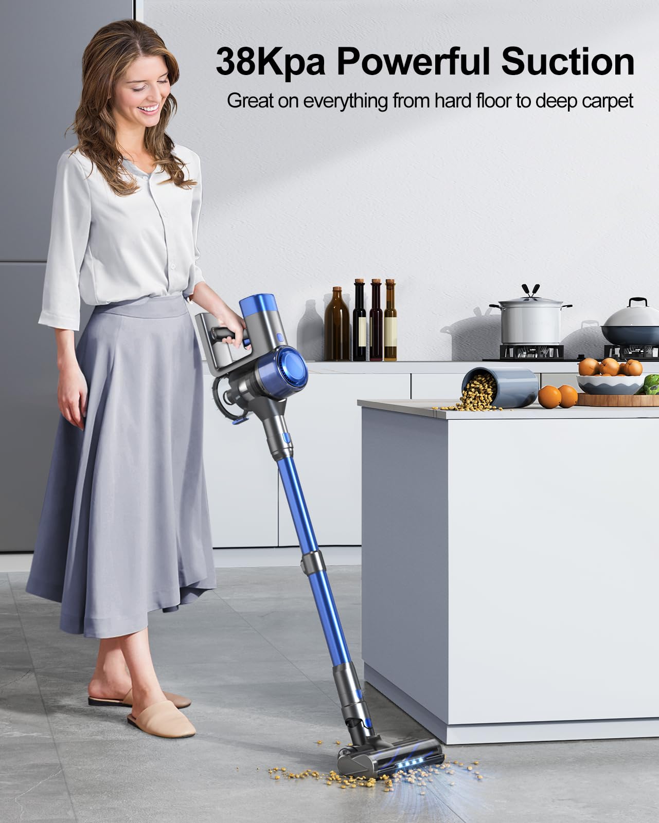 BuTure Cordless Vacuum Cleaner, 38Kpa Stick Vacuum with Charging Dock Brushless Motor 450W, Vacuum Cleaner for Home Automatically Adjust Suction, Wireless Vacuum for Pet Hair/Carpet/Hard Floor