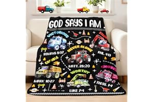 XVX-BOOM Kids Christian Truck Blanket for Boys - God Says I Am Construction Trucks Bible Verse Gifts for Truck Tractor Lovers Toddlers - Super Soft Flannel Throw Sheets 50" x 40" Decor for Crib Nap Couch Sofa
