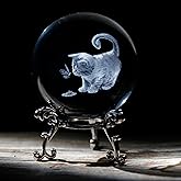Cat Lover Gifts - 3D Cute Fat Cat Figurines in Crystal Ball Paperweight with Stand - 3D Laser Engraved Crystal Cats and Butterfly - Decorative Kitten Collectibles Kitty Snow Globes Gift - 2.36in