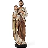 BC Catholic St. Joseph and Child Jesus Statue, 6" H Hand-Painted Fine Details Catholic Figurine, Patron Saint of Families, Religious Gift for Baptism, Mini Religious Home Decor