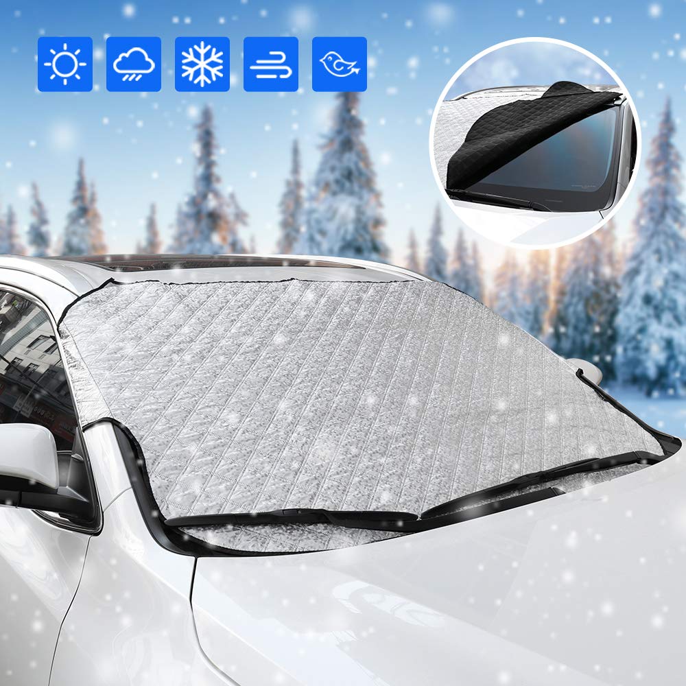AUERVO Car Windscreen Snow Cover Windshield Snow Ice Cover Frost Waterproof Windproof Dustproof Scratch Resistant Outdoor UV Protection Car Covers for SUV Most Vehicle (L size (58"(W) X 40"(H)))