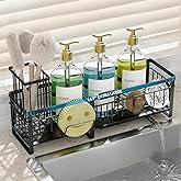 Aurblozen Extra Large Extendable Sponge Holder for Kitchen Sink, Rustproof Sink Caddy Organizer with High Brush Holder, Dish Soap Dispenser Organizers and Storage (Black)