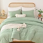 ROSGONIA Queen Comforter Set Sage Green, 3pcs Bedding Sets Queen (1 Boho Sage Comforter& 2 Pillowcases), All Season Lightweight Blanket Quilt
