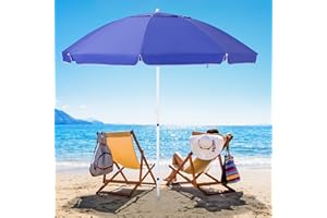 JEAREY 7.5FT Beach Umbrella UV 50+ Outdoor Portable Sunshade Umbrella with Sand Anchor, Push Button Tilt and Carry Bag for Patio Outdoor Garden Beach Royal Blue