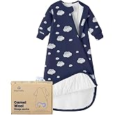 KaiyaBaby Organic Cotton Baby Sleep Sack, Long Sleeve 1.0 TOG, 6-18M | Safe Sleep Design, Soft Warm Sleep, GOTS Certified, Organic Cotton &amp; Camel Wool Filling, Temp Sensing Sticker, Two-Way Zipper
